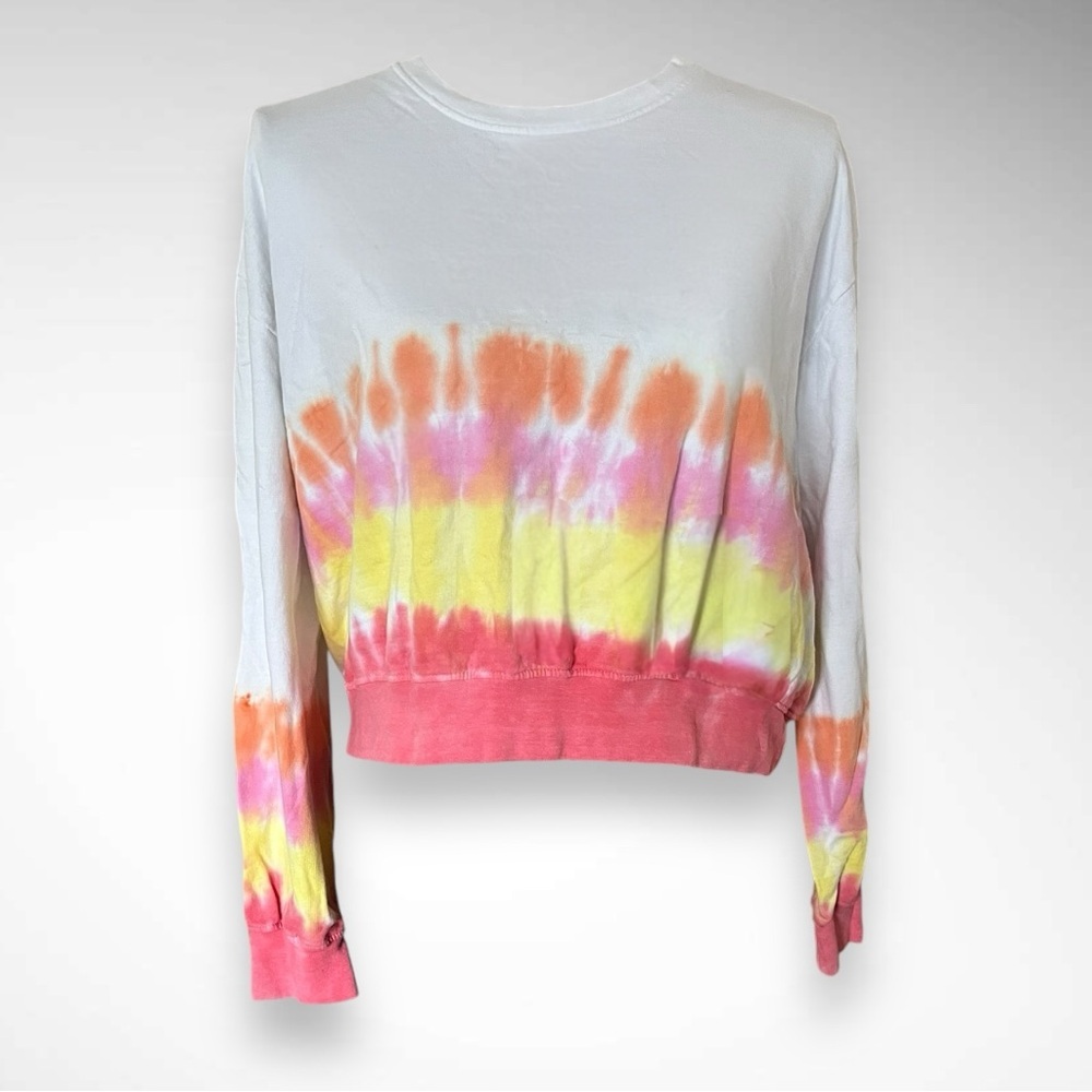 BLOOM + POP Women's Cropped White And Tie Dye Sweatshirt Large | EUC